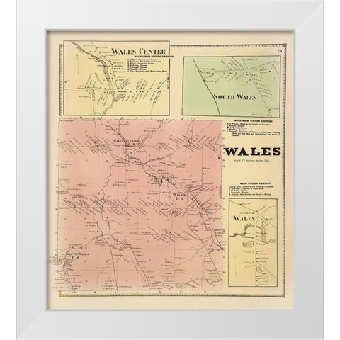 Wales New York Landowner - Stone 1866 White Modern Wood Framed Art Print by Stone