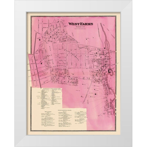 West Farms New York Landowner - Beers 1868 White Modern Wood Framed Art Print by Beers