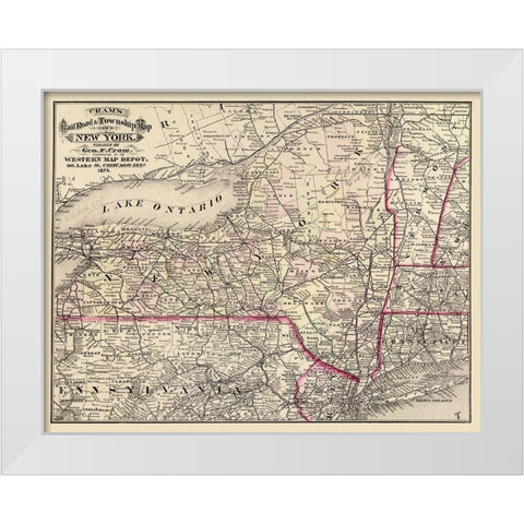 New York - Cram 1875 White Modern Wood Framed Art Print by Cram