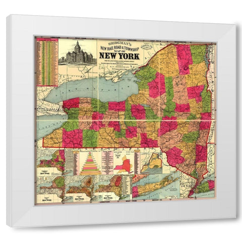 New York Railroads and Townships - Bridgman 1896 White Modern Wood Framed Art Print by Bridgman