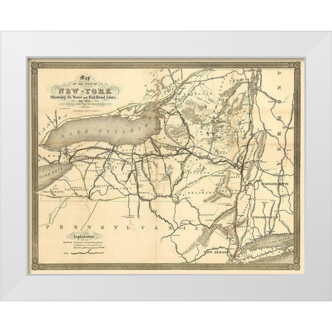New York Railroads- Clark 1855 White Modern Wood Framed Art Print by Clark