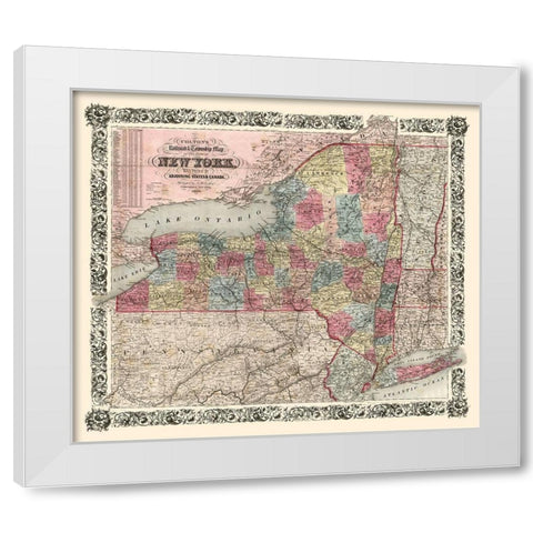 New York Railroads- Colton 1852 White Modern Wood Framed Art Print by Colton
