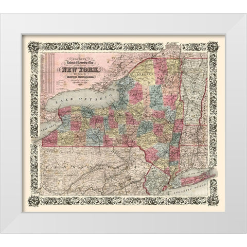 New York Railroads- Colton 1852 White Modern Wood Framed Art Print by Colton