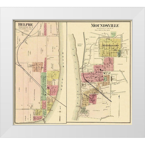 Belpre, Moundsville Ohio Landowner - Hayes 1877 White Modern Wood Framed Art Print by Hayes