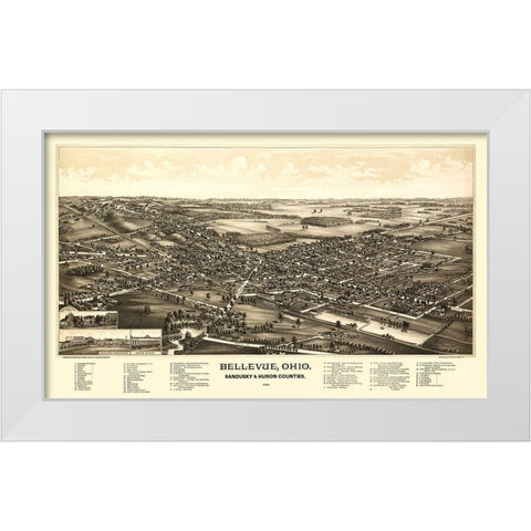 Bellevue Ohio - Norris 1888 White Modern Wood Framed Art Print by Norris