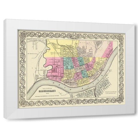 Cincinnati Ohio - Colton 1855 White Modern Wood Framed Art Print by Colton