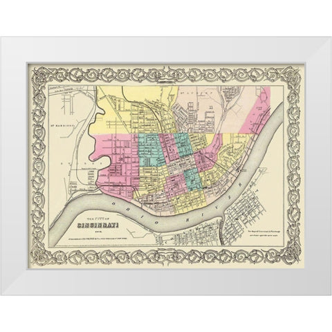 Cincinnati Ohio - Colton 1855 White Modern Wood Framed Art Print by Colton