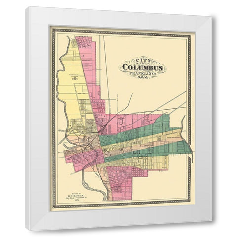 Columbus Ohio - Bowen 1872 White Modern Wood Framed Art Print by Bowen