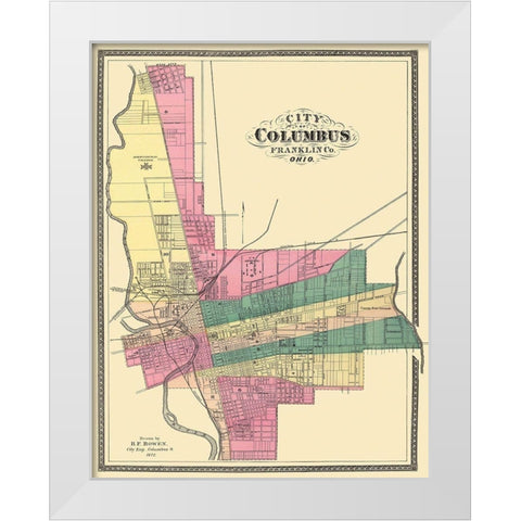 Columbus Ohio - Bowen 1872 White Modern Wood Framed Art Print by Bowen