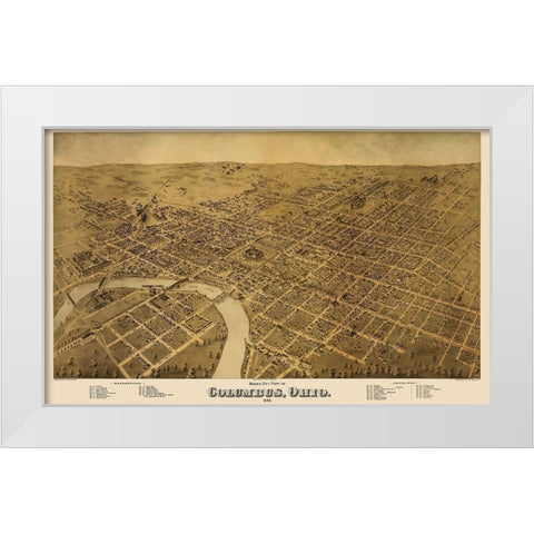 Columbus Ohio - Strobridge 1872 White Modern Wood Framed Art Print by Strobridge