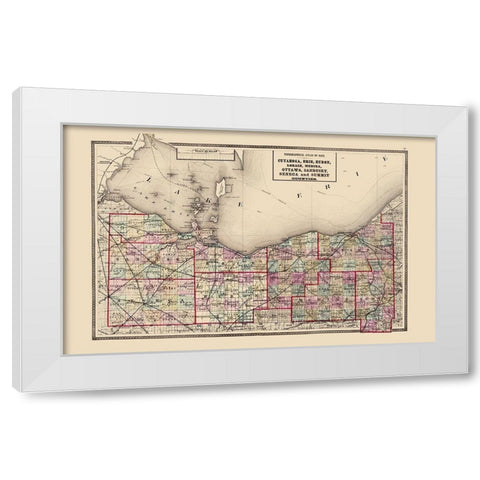Ohio North Ohio - Walling 1872 White Modern Wood Framed Art Print by Walling