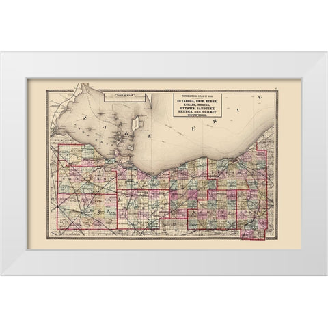 Ohio North Ohio - Walling 1872 White Modern Wood Framed Art Print by Walling