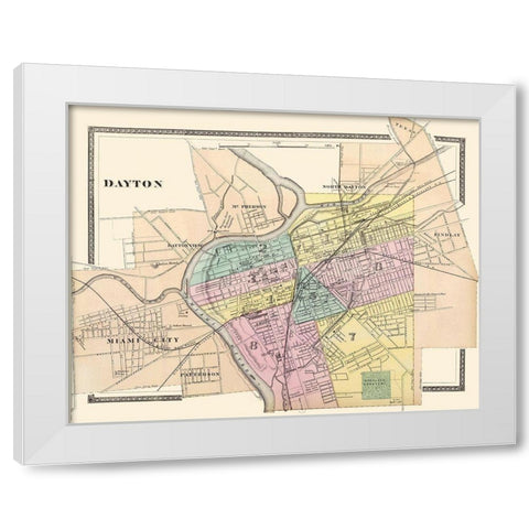 Dayton Ohio - Walling 1876 White Modern Wood Framed Art Print by Walling