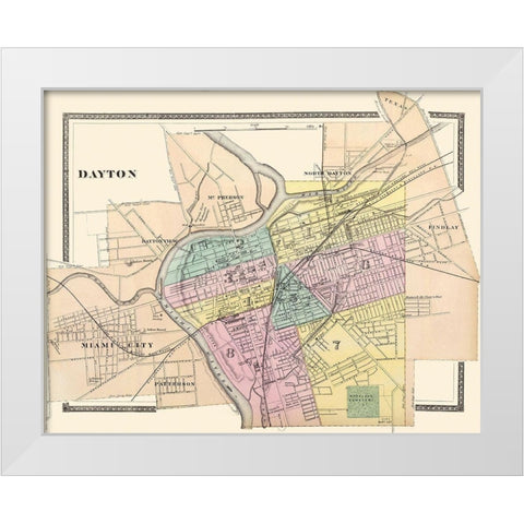 Dayton Ohio - Walling 1876 White Modern Wood Framed Art Print by Walling