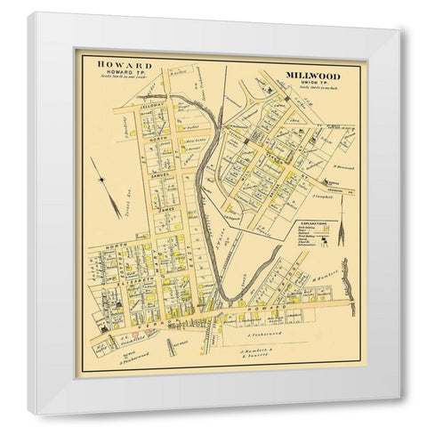 Howard, Millwood Ohio Landowner - Caldwell 1896 White Modern Wood Framed Art Print by Caldwell