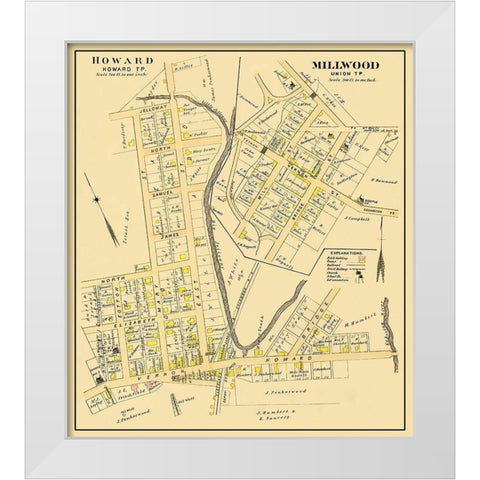 Howard, Millwood Ohio Landowner - Caldwell 1896 White Modern Wood Framed Art Print by Caldwell