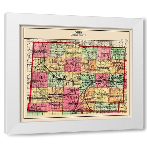 Licking Ohio - Walling 1872 White Modern Wood Framed Art Print by Walling