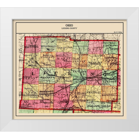 Licking Ohio - Walling 1872 White Modern Wood Framed Art Print by Walling