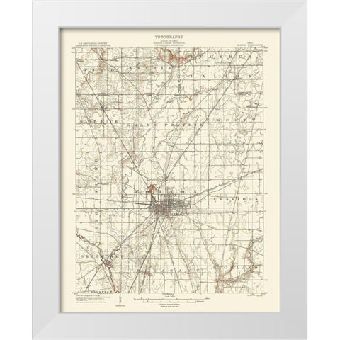 Marion Ohio Quad - USGS 1905 White Modern Wood Framed Art Print by USGS
