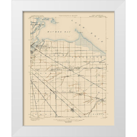 Maumee Bay Ohio Quad - USGS 1900 White Modern Wood Framed Art Print by USGS