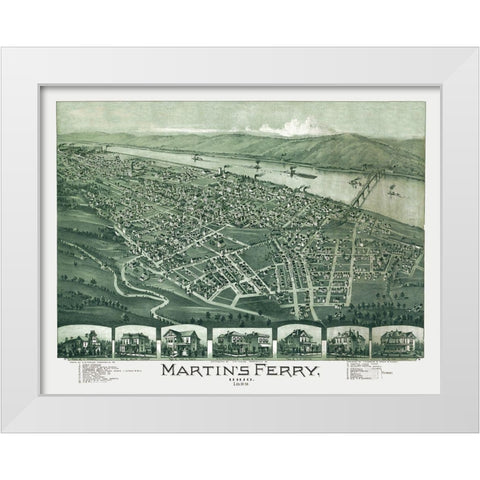 Martins Ferry Ohio - Fowler 1899 White Modern Wood Framed Art Print by Fowler