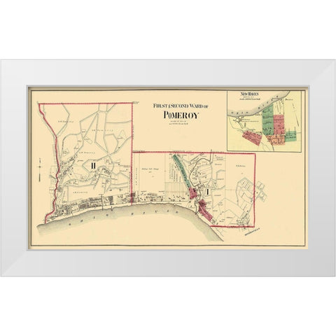 Pomeroy, New Haven Ohio Landowner - Hayes 1877 White Modern Wood Framed Art Print by Hayes