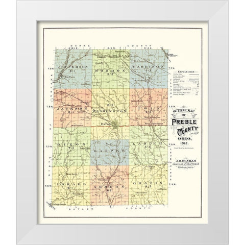 Preble Ohio - Dunham 1912 White Modern Wood Framed Art Print by Dunham