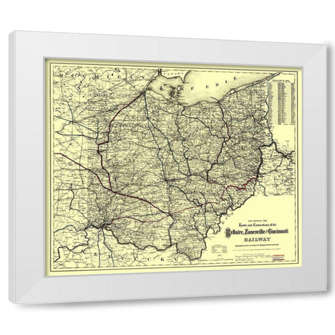 Bellaire, Zanesville and Cincinatti Railway 1883 White Modern Wood Framed Art Print by Colton