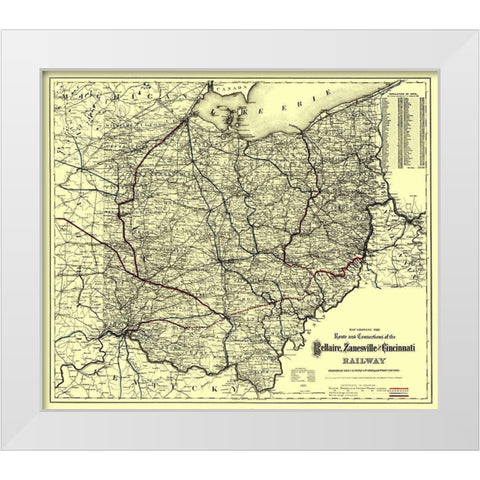 Bellaire, Zanesville and Cincinatti Railway 1883 White Modern Wood Framed Art Print by Colton