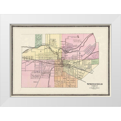 Springfield Ohio - Moler 1872 White Modern Wood Framed Art Print by Moler