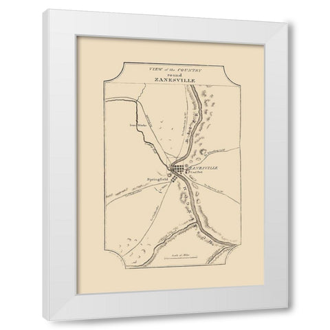 Zanesville Ohio - Melish 1812 White Modern Wood Framed Art Print by Melish