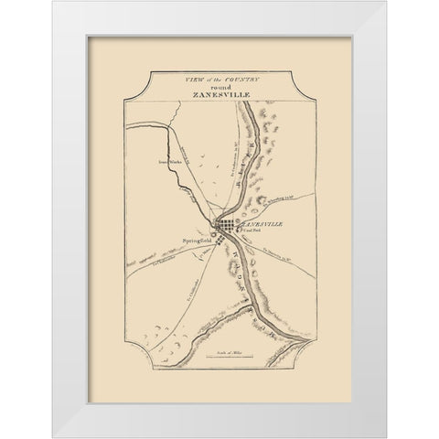 Zanesville Ohio - Melish 1812 White Modern Wood Framed Art Print by Melish