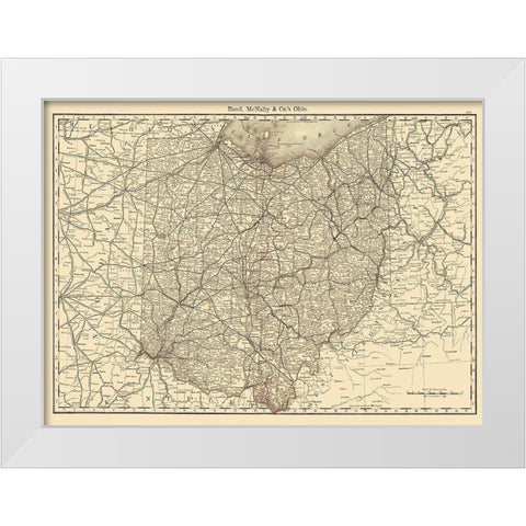 Ohio - Rand McNally 1879 White Modern Wood Framed Art Print by Rand McNally
