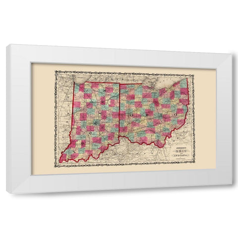 Ohio, Indiana - Johnson 1860 White Modern Wood Framed Art Print by Johnson