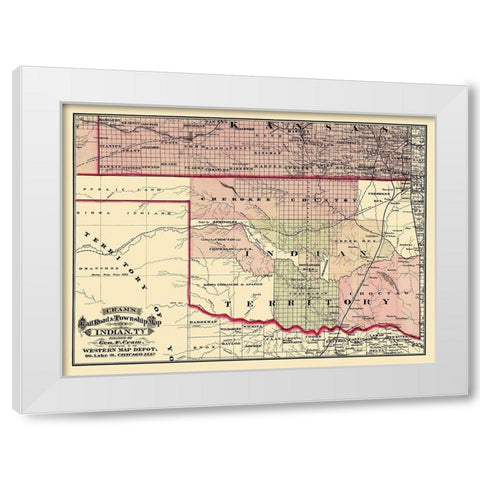 Oklahoma Indian Territory - Cram 1875 White Modern Wood Framed Art Print by Cram