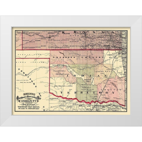 Oklahoma Indian Territory - Cram 1875 White Modern Wood Framed Art Print by Cram