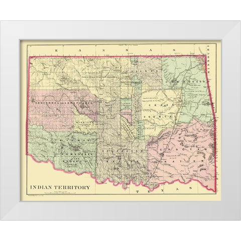 Oklahoma Indian Territory - Bradley 1887 White Modern Wood Framed Art Print by Bradley