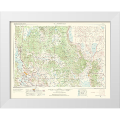 Klamath Falls Oregon California Quad - USGS 1968 White Modern Wood Framed Art Print by USGS