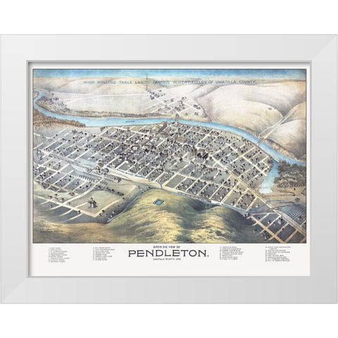 Pendleton Oregon - Dakin 1890 White Modern Wood Framed Art Print by Dakin