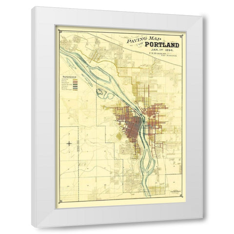 Portland Oregon Paving - Schmidt 1894 White Modern Wood Framed Art Print by Schmidt