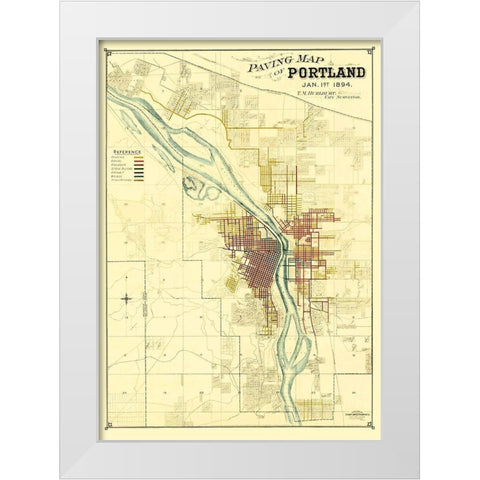 Portland Oregon Paving - Schmidt 1894 White Modern Wood Framed Art Print by Schmidt