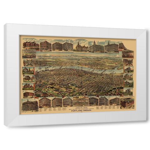 Portland Oregon - Elliot 1890 White Modern Wood Framed Art Print by Elliot