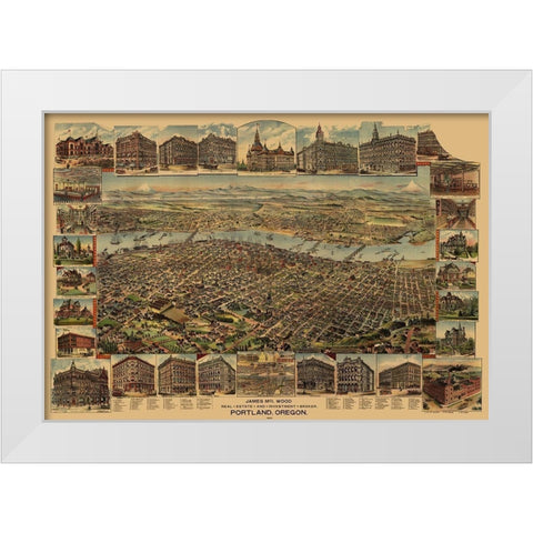 Portland Oregon - Elliot 1890 White Modern Wood Framed Art Print by Elliot