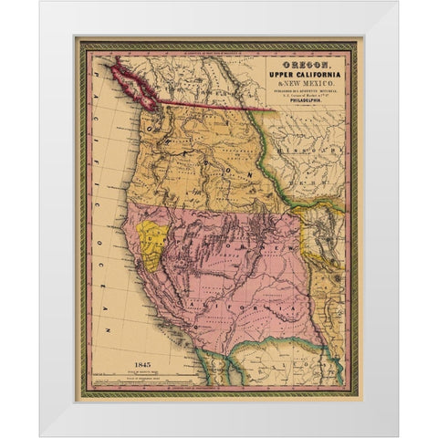 Oregon, Upper California - 1845 White Modern Wood Framed Art Print by Mitchell