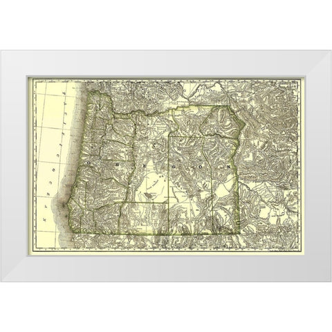 Oregon - Rand McNally 1876 White Modern Wood Framed Art Print by Rand McNally