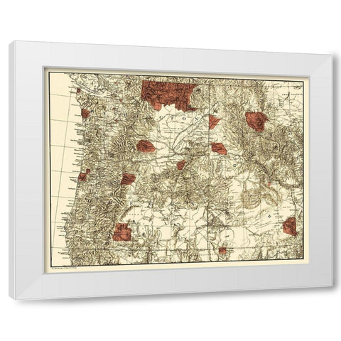 Oregon, Washington with Indian Reservations - 1881 White Modern Wood Framed Art Print by Unknown