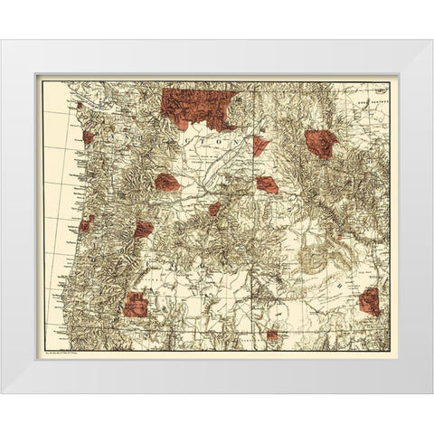 Oregon, Washington with Indian Reservations - 1881 White Modern Wood Framed Art Print by Unknown