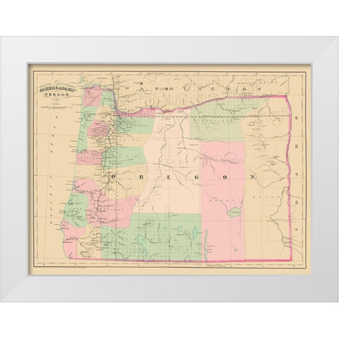 Oregon - Asher and Adams 1874 White Modern Wood Framed Art Print by Asher