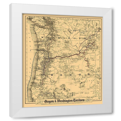 Oregon, Washington - Colton 1880 White Modern Wood Framed Art Print by Colton