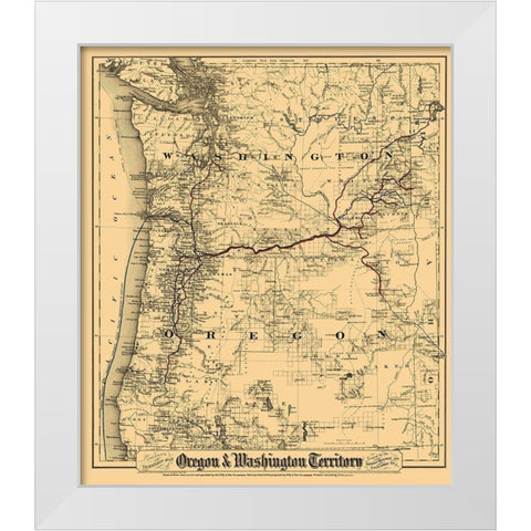 Oregon, Washington - Colton 1880 White Modern Wood Framed Art Print by Colton